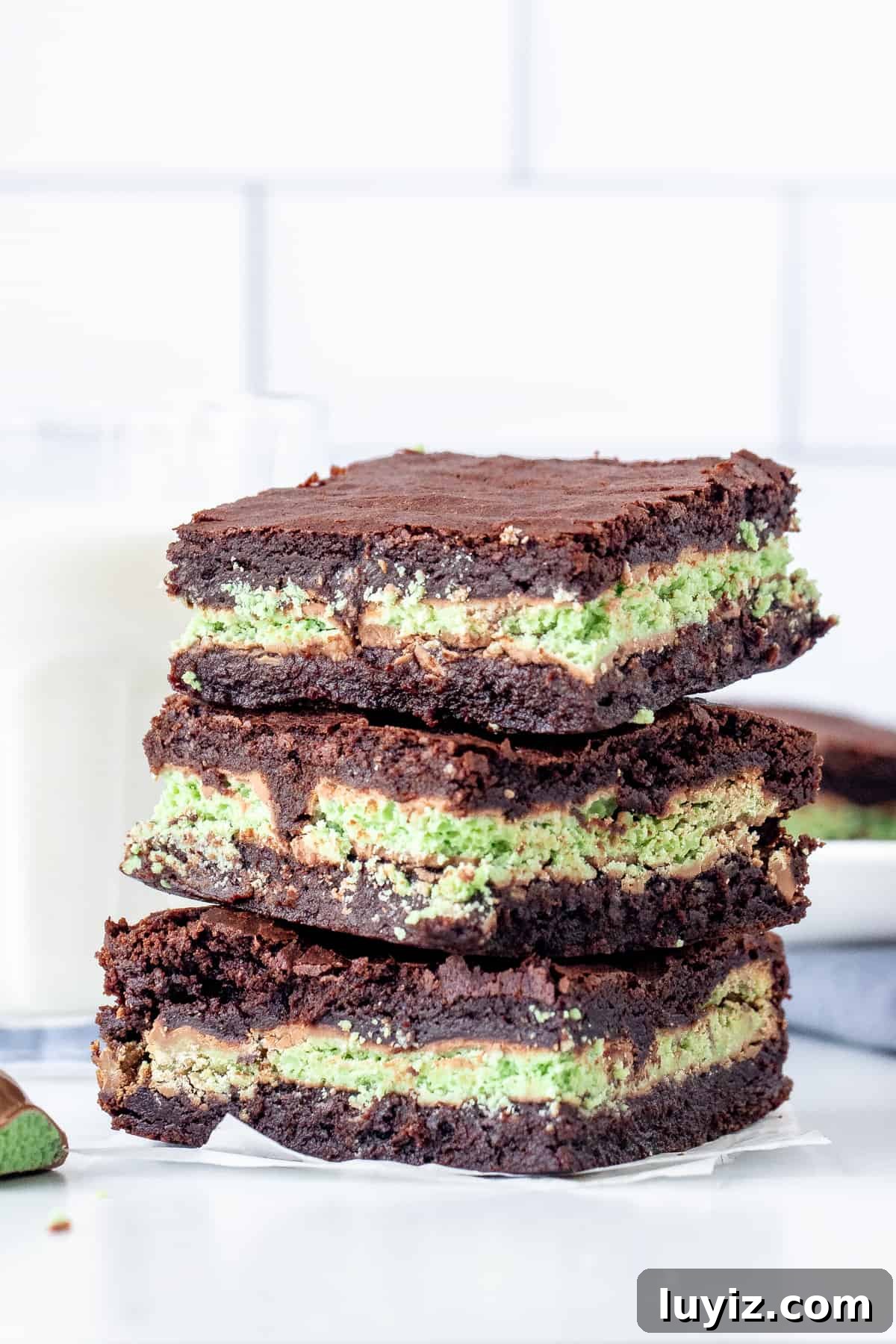 Mint Aero Chocolate Brownies Recipe — Fudgy Mint Cocoa Squares 6 3 Mint Aero brownies with a glass of milk
