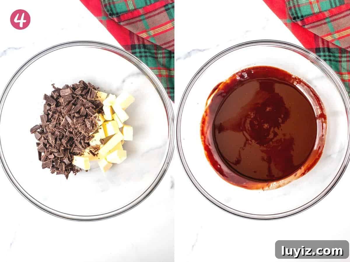 Gingerbread Brownies Recipe: Fudgy Spiced Chocolate Treat 5 Bowl of butter and chocolate, and bowl of butter and chocolate melted together