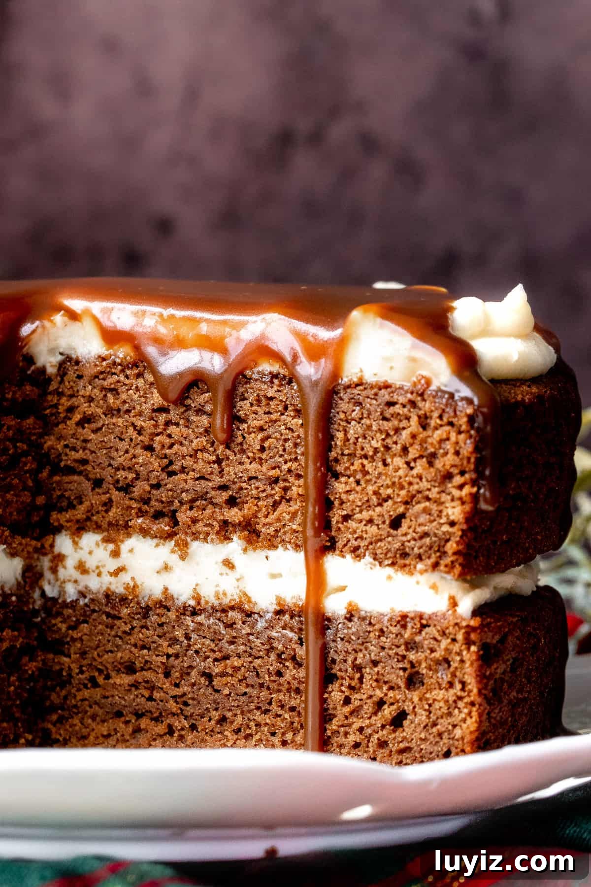 Gingerbread Cake with Cream Cheese Frosting Recipe 7 Gingerbread layer cake with cream cheese frosting and butterscotch dripping down