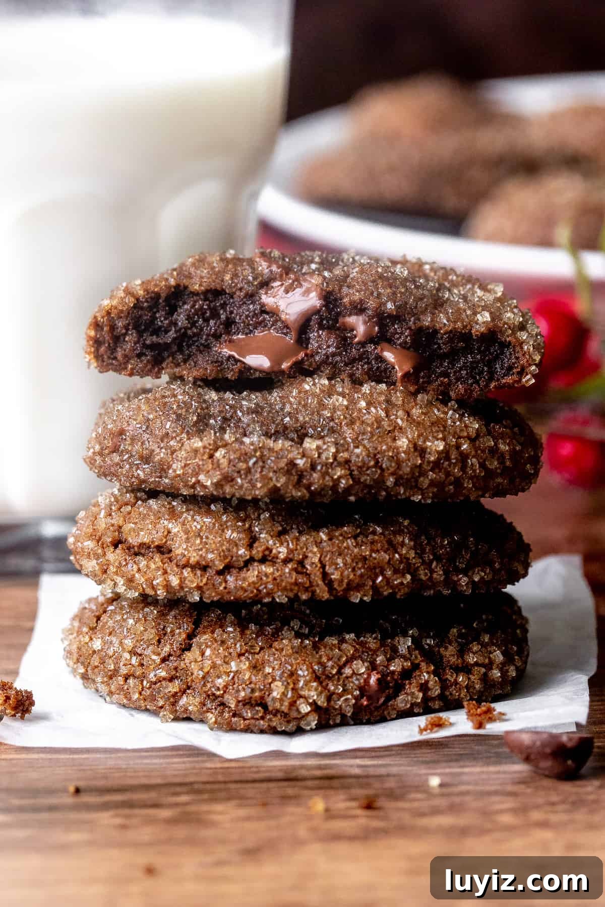 Chocolate Gingerbread Cookies Recipe with Rich Cocoa and Spices 2 Stack of chocolate gingerbread cookies with top cookie broken in half