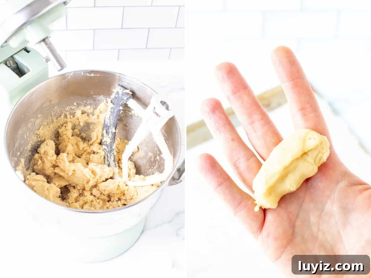 Buttery Almond Crescent Cookies: Classic Crescent Cookie Recipe 4 Bowl of dough and ball of dough squeeze in hand