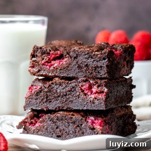 3 brownies filled with raspberries