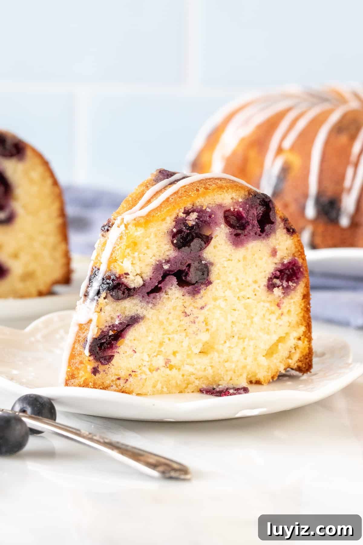 Mother’s Day Brunch & Dessert Ideas: Sweet Breakfast Recipes 7 Piece of lemon bundt cake with blueberries.