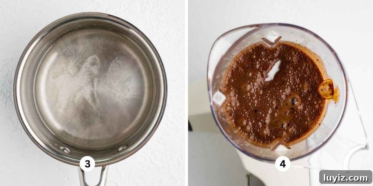 Blender Chocolate Mousse Recipe — Creamy No-Bake Dessert 5 Steps three and four on how to make easy blender chocolate mousse.