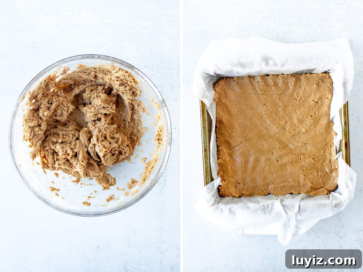 Oreo Peanut Butter Bars Recipe — No-Bake Dessert Squares 5 Bowl of peanut butter filling, and peanut butter filling pressed into 8x8 inch pan