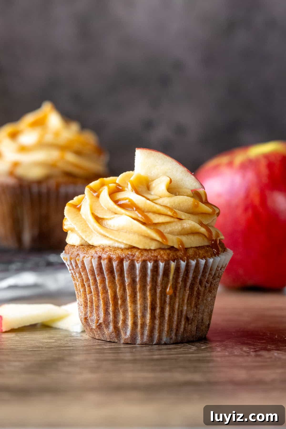 Caramel Apple Cupcakes with Brown Butter Streusel 6 Caramel apple cupcake frosted and drizzled with salted caramel.