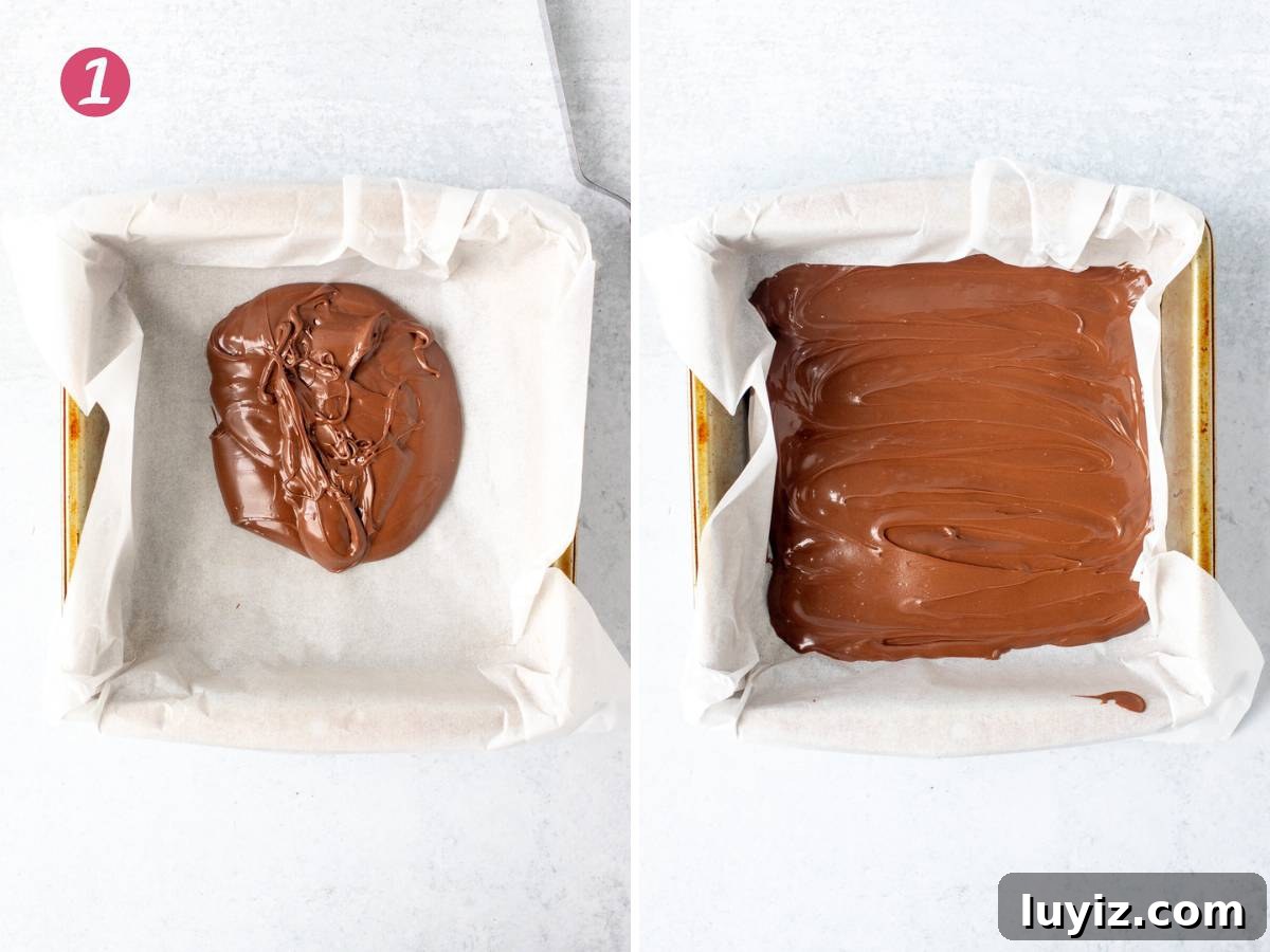 Nutella-Stuffed Blondies: Gooey Chocolate-Hazelnut Bars 4 Lined pan with Nutella, and lined pan with Nutella spread into an even layer