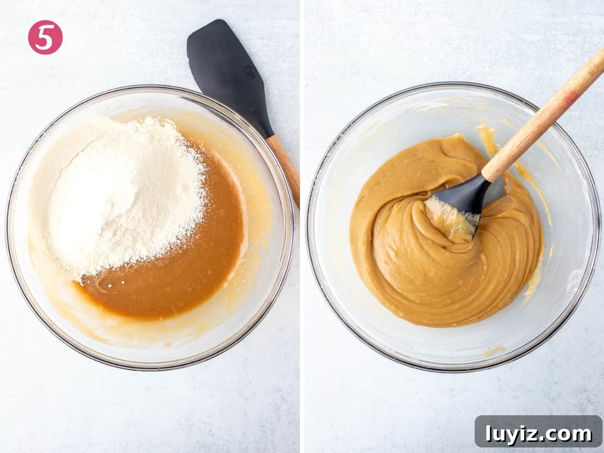 Nutella-Stuffed Blondies: Gooey Chocolate-Hazelnut Bars 6 Bowl of blondie batter, after flour is added in, and bowl of blondie batter