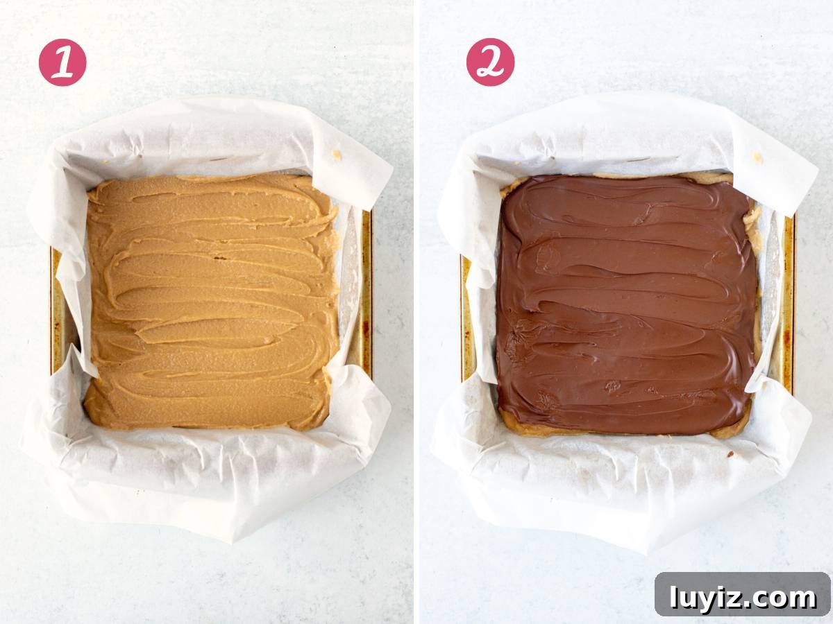 Nutella-Stuffed Blondies: Gooey Chocolate-Hazelnut Bars 7 Line pan with layer of blondie batter, and lined pan with Nutella layer on top of blondie batter
