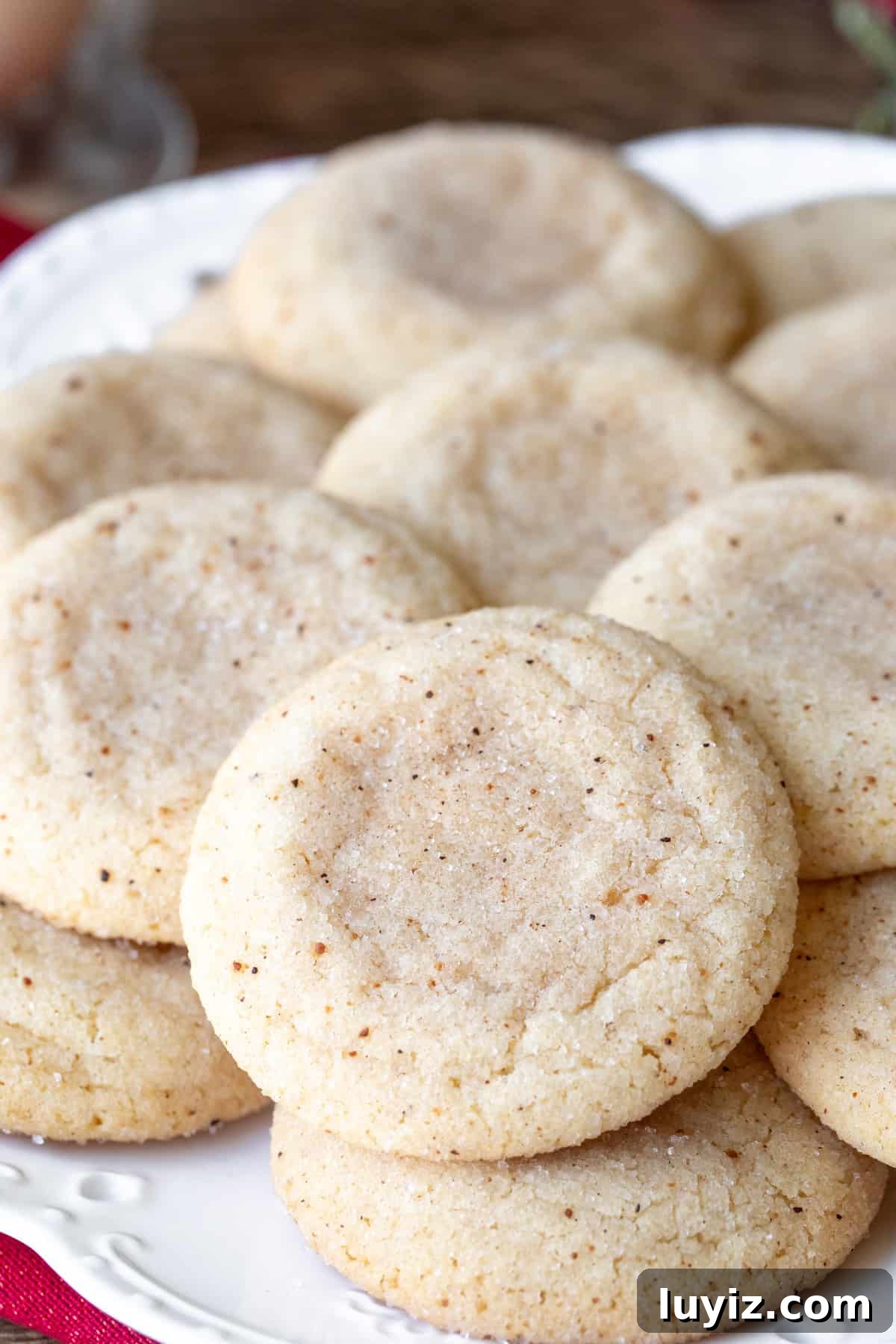 Eggnog Snickerdoodle Cookies: Festive Holiday Cookie Recipe 10 Plate of chewy eggnog snickerdoodles