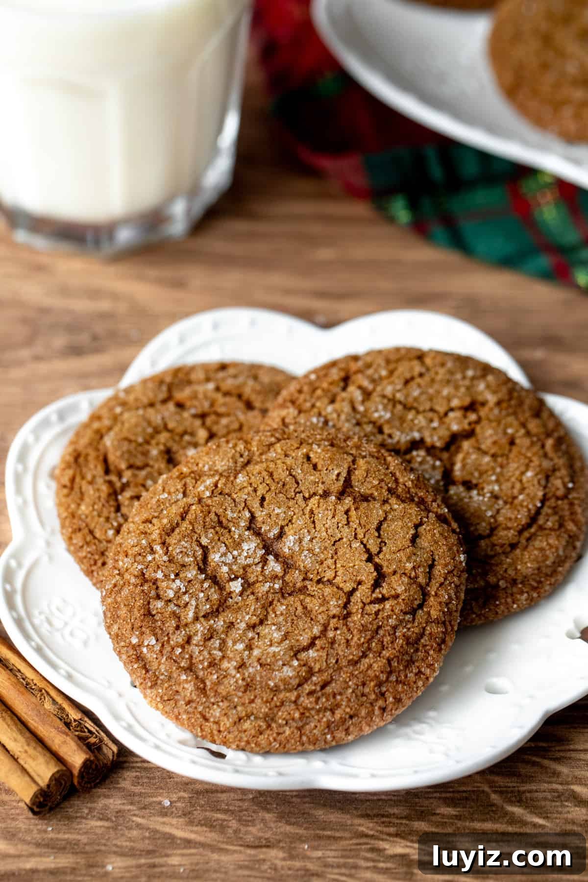 Crisp Gingersnap Cookies: A Classic Recipe for Snappy Texture 3 Small plate of three crispy ginger cookies