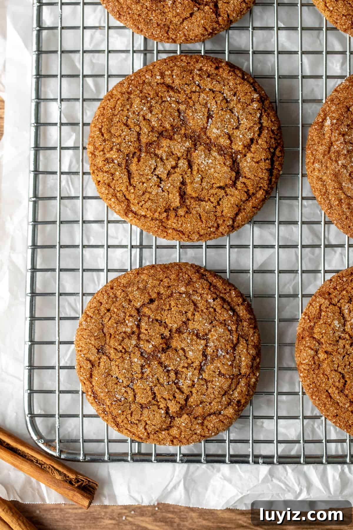 Crisp Gingersnap Cookies: A Classic Recipe for Snappy Texture 4 Gingersnaps on wire cooling tray