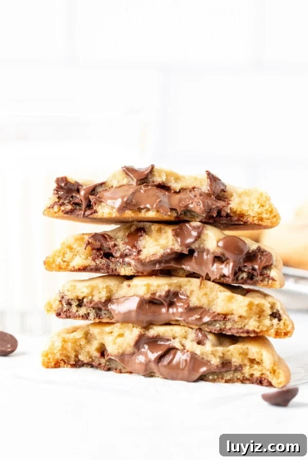 Bakery-Style Gingerbread Cookies with White Chocolate Chips 10 Nutella chocolate chip cookies, broken in half and stacked on top of each other