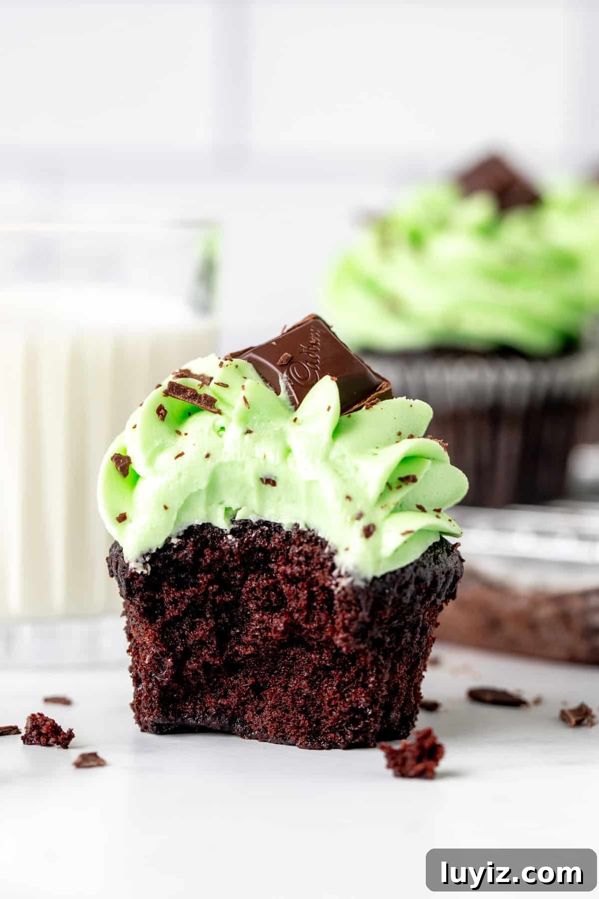 Mint Chocolate Cupcakes Recipe — Decadent Mint-Choc Cupcakes 5 Mint chocolate cupcake with a bite taken out