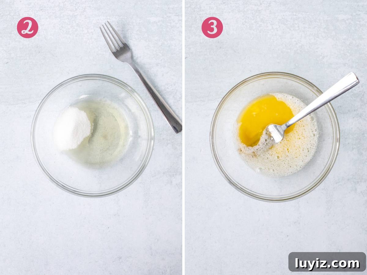 Perfect Vanilla Cupcakes for Two: Simple Small-Batch Recipe 3 Bowl of egg white and sugar and bowl of egg white, sugar, melted butter and vanilla