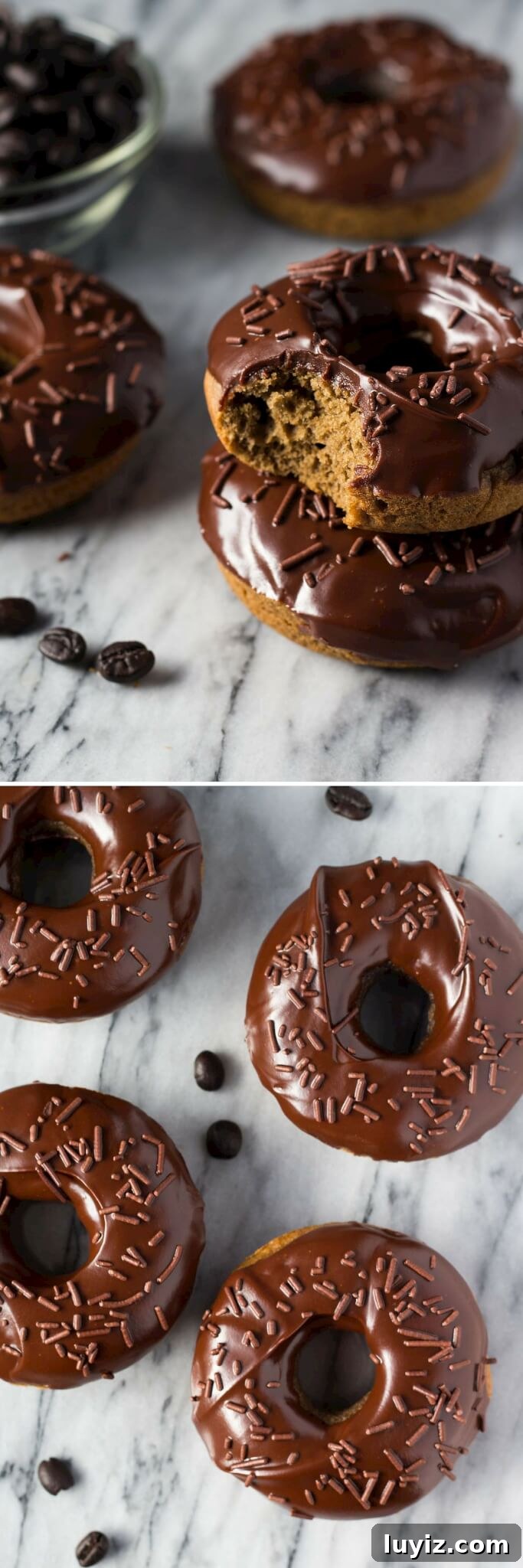Mocha-Baked Doughnuts: Coffee-Infused Baked Donuts Recipe 4 A delicious, coffee-flavored cake doughnut dipped in fudgy, chocolate glaze. These super easy Baked Mocha Doughnuts are the best way to get your morning caffeine fix!