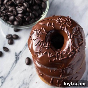 Mocha-Baked Doughnuts: Coffee-Infused Baked Donuts Recipe 5 A delicious, coffee-flavored cake doughnut dipped in fudgy, chocolate glaze. These super easy Baked Mocha Doughnuts are the best way to get your morning caffeine fix!