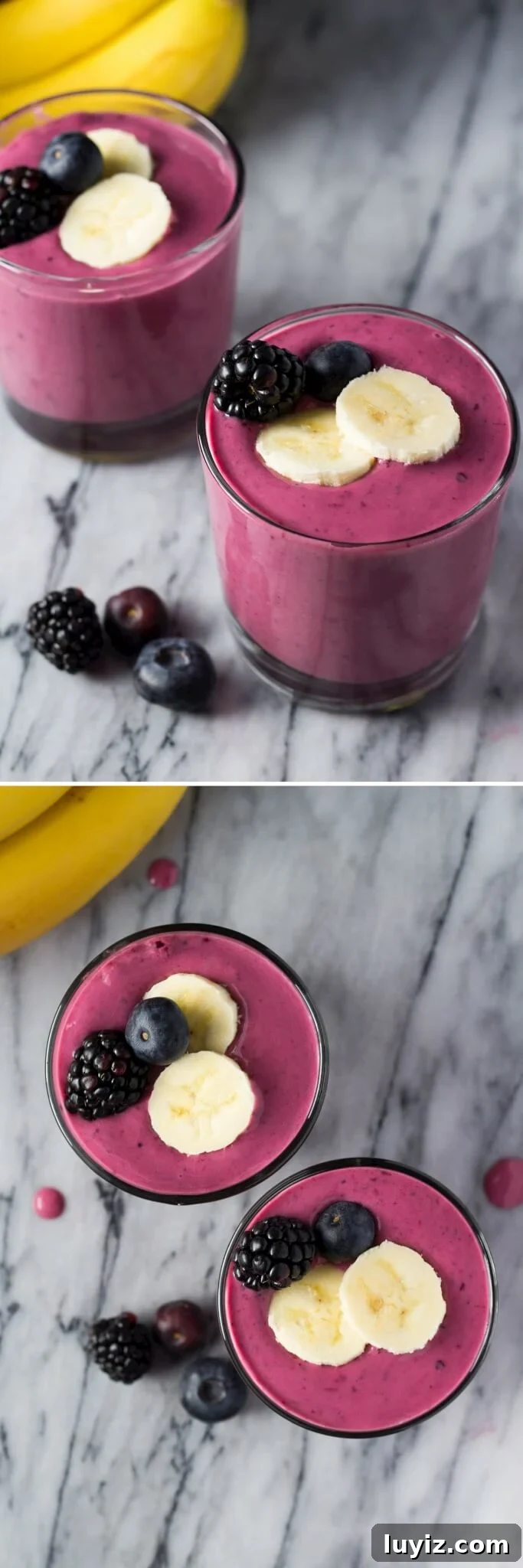 Berry and Pomegranate Smoothie Recipe for Antioxidant Boost 3 Super healthy, 4 ingredient Berry Pomegranate Smoothie. Made with Greek yogurt & banana - you'll love this healthy, flu-fighting breakfast!