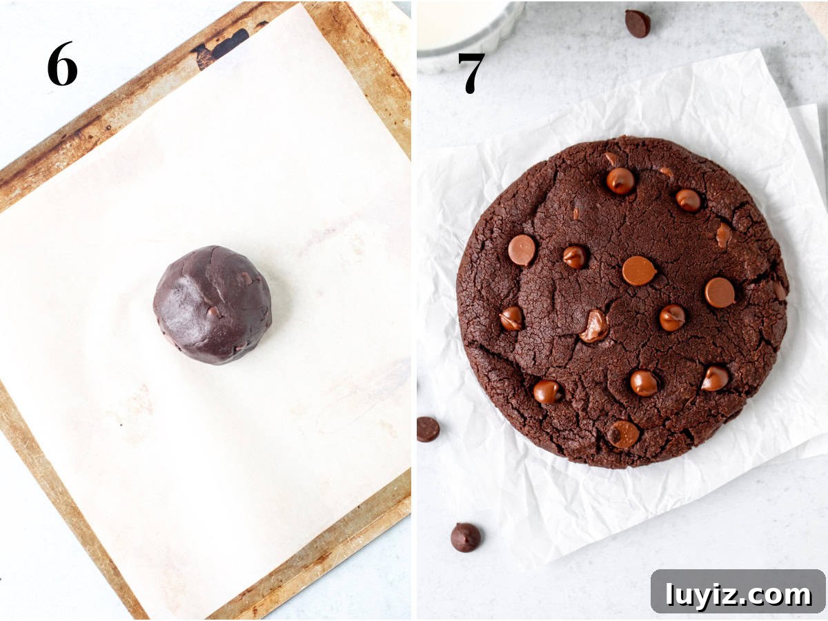 Single-Serve Chocolate Cookie Recipe for One (Quick & Gooey) 6 Baked single serving cookie on tray