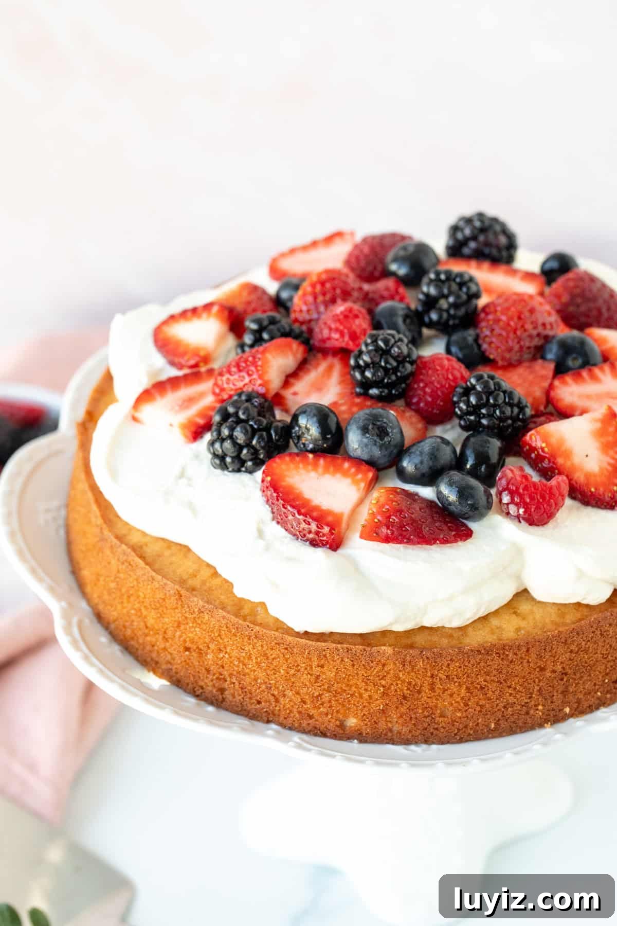 Decadent Berries and Cream Layer Cake Recipe 8 Single layer berries and cream cake, topped with mixed berries