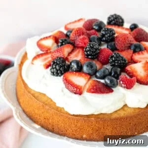 Decadent Berries and Cream Layer Cake Recipe 10 Single layer berries and cream cake, topped with mixed berries