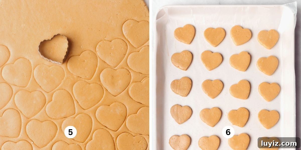 Chocolate-Covered Peanut Butter Heart Truffles 5 Rolled out peanut butter hearts mixture and cut out peanut butter hearts on wax paper lined baking sheets.