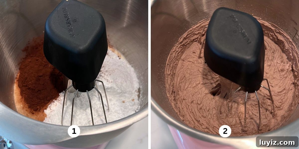 How to Make Classic Cream Puffs: Puff Pastry Filled with Vanilla Cream 11 Making chocolate whipped cream in a cloudy pink colored Ankarsrum assistent original mixer fitted with the stainless steel beater bowl and whisk attachments.