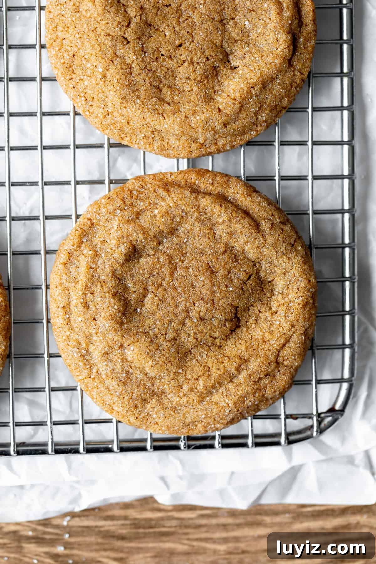 Chewy Brown Sugar Cookies Recipe for Soft, Caramelized Flavor 7 Brown sugar cookies on a wire cooling rack