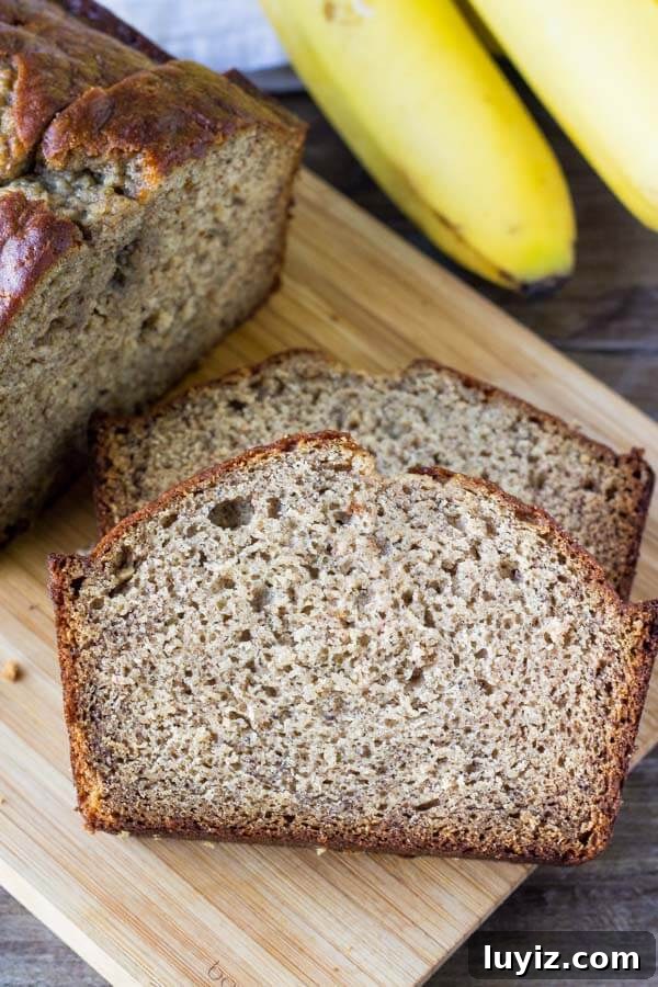 Moist Banana Bread Recipe with Simple Ingredients 5 Sliced banana bread ready to serve.