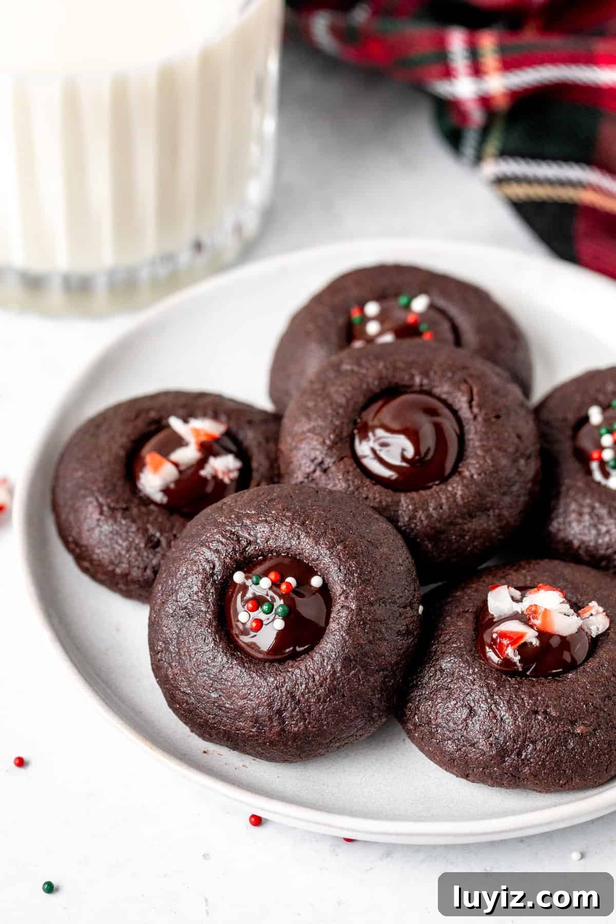 Chocolate Thumbprint Cookies with Gooey Jam Centers 2 Plate of chocolate thumbprint cookies