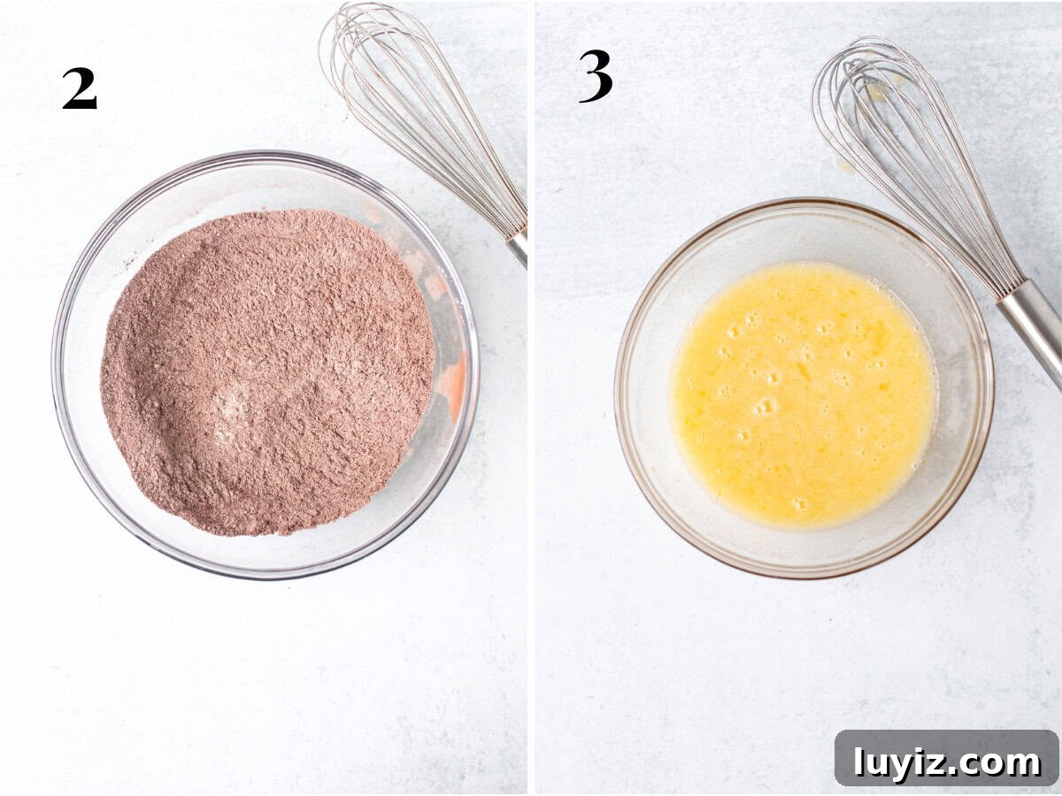 Mini Chocolate Cake Recipe: Moist Single-Layer Dessert For Two 4 Bowl of dry ingredients whisked together and bowl of wet ingredients whisked together