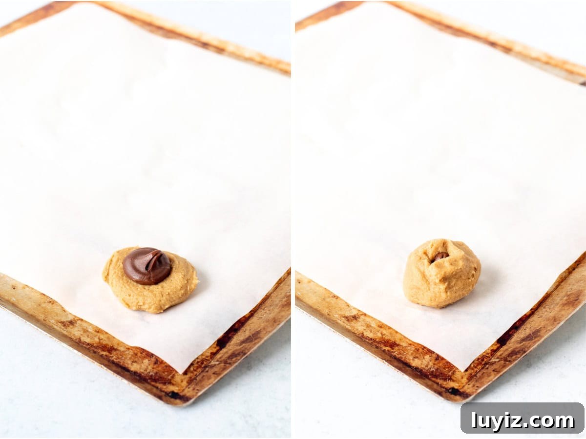 Peanut Butter and Nutella Cookie Recipe: Gooey Chocolate Swirl Cookies 4 Making Nutella stuffed peanut butter cookies