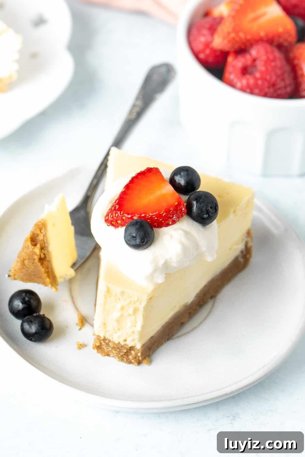 Mini Cheesecake Recipe: Small-Batch Creamy Cheesecake for Two 8 Slice of cheesecake with berries and whipped cream