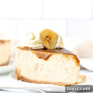 Banoffee Cheesecake Recipe: Creamy Banana & Caramel Cheesecake 8 Slice of banoffee cheesecake with caramel, whipped cream and a banana slice on top