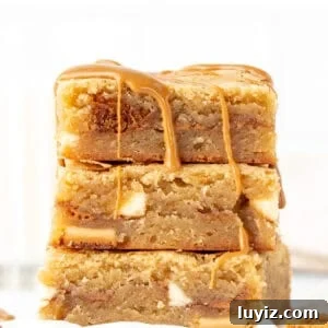 Biscoff Blondies Recipe: Chewy Lotus Biscoff Bar Cookies 8 Stack of three Biscoff blondies