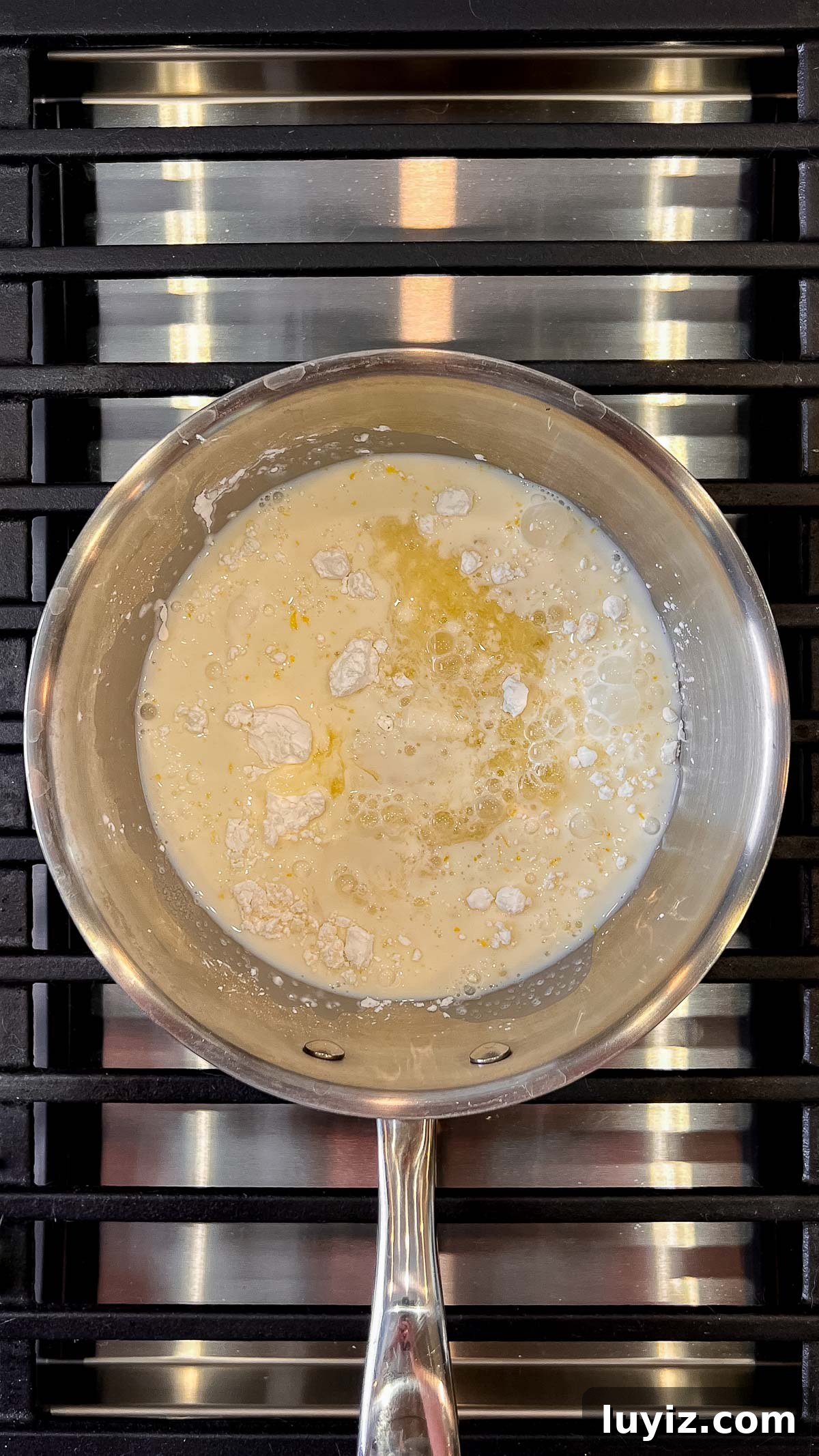 Lemon Cream Pie Recipe: Silky No-Bake Dessert Tutorial 17 Milk, lemon juice, lemon zest, cornstarch, and granulated sugar in a saucepan over a medium high heat grill.