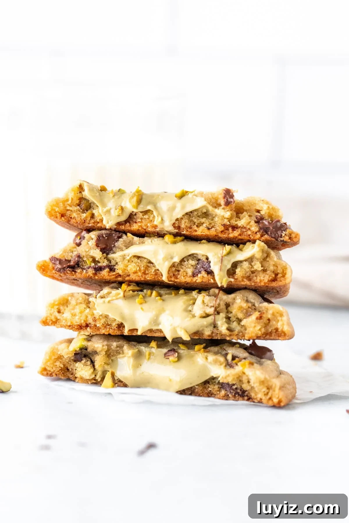 Crispy Pistachio Chocolate Chip Cookies Recipe 3 Pistachio cookies on a baking tray