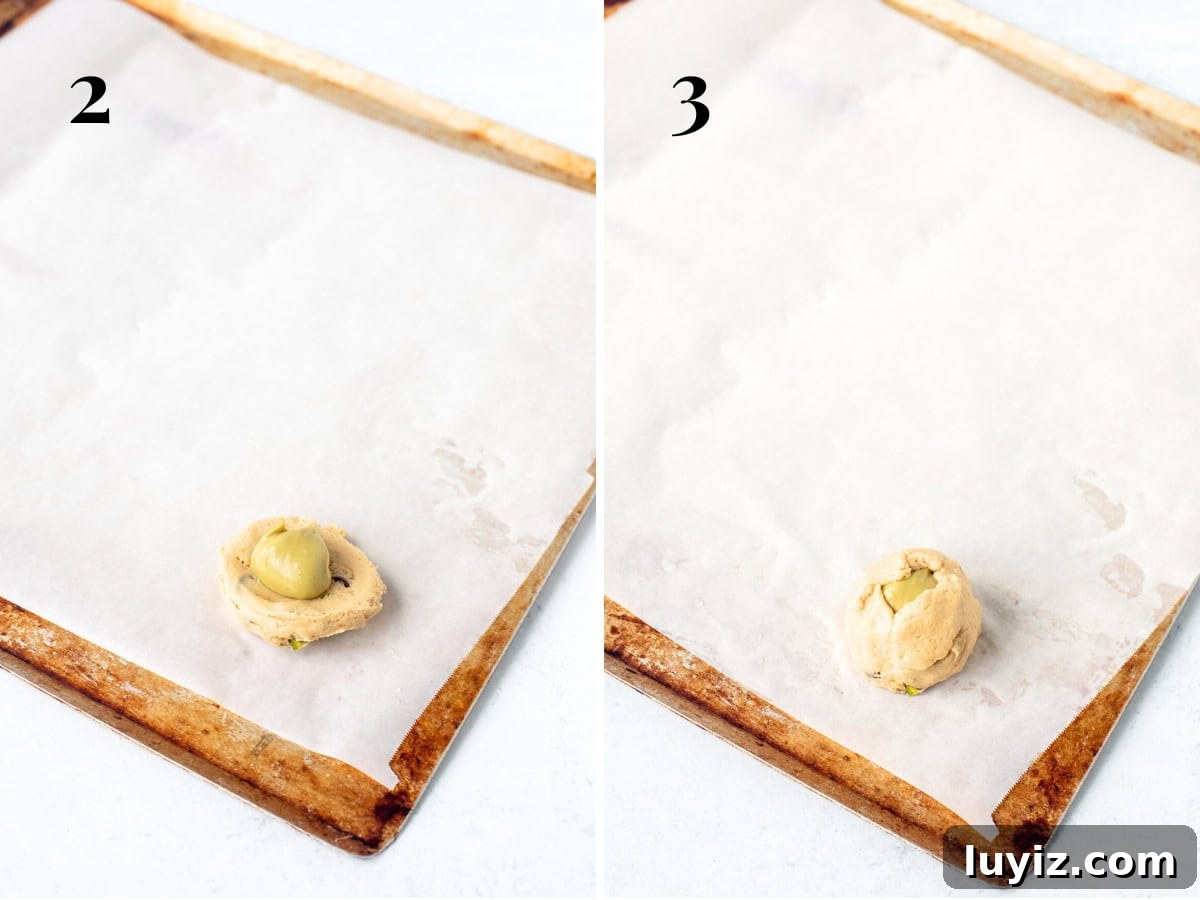 Crispy Pistachio Chocolate Chip Cookies Recipe 8 Assembling pistachio stuffed cookies