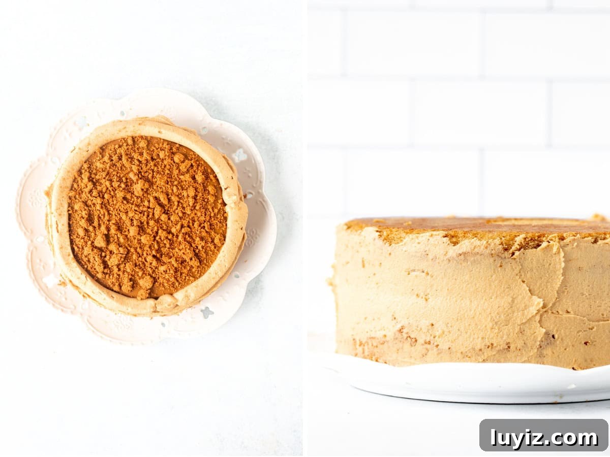 Decadent Biscoff Layer Cake Recipe 6 Filling of Biscoff cake and crumb coat