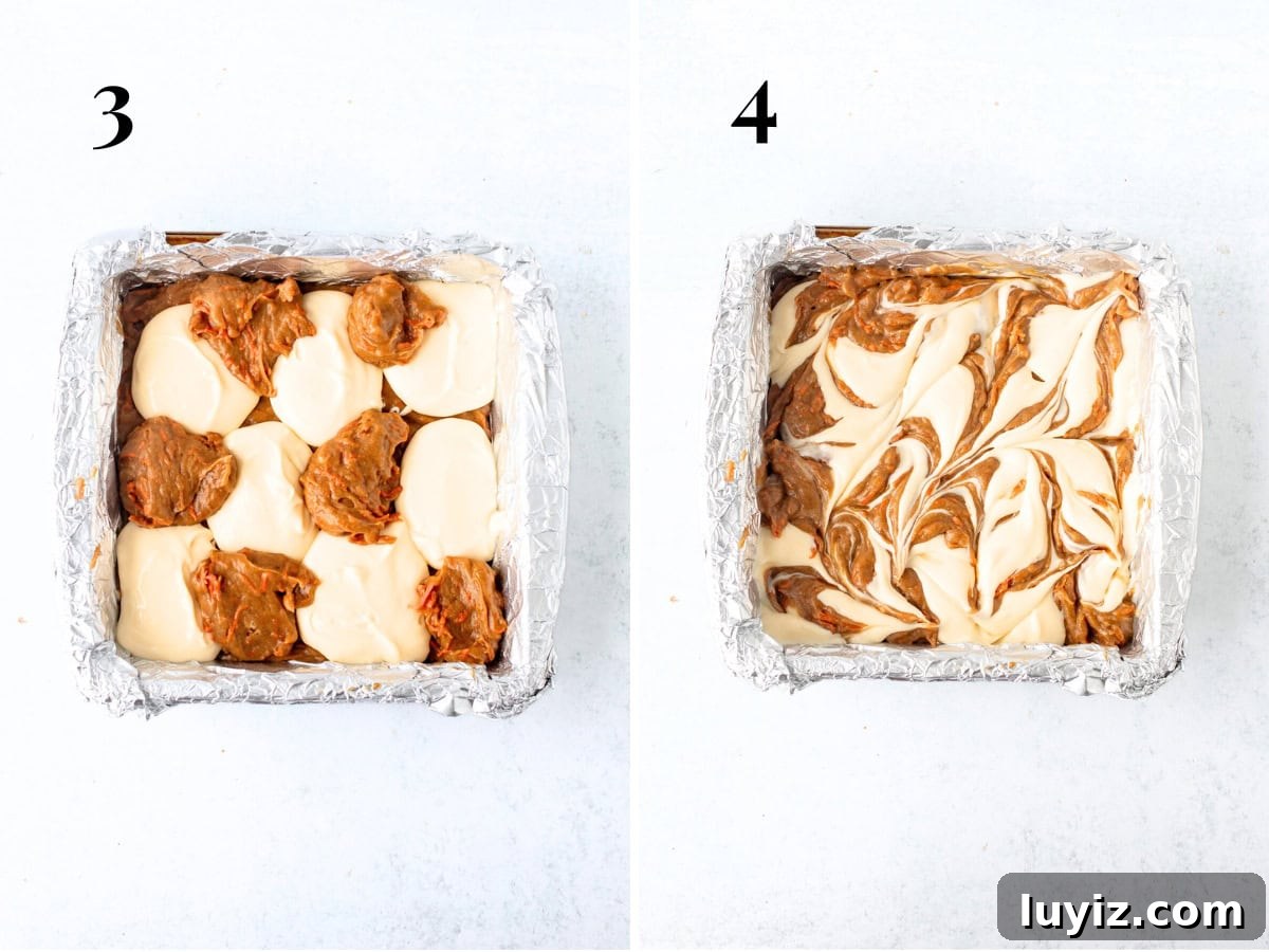 Carrot Cake Cheesecake Bars Recipe — Moist Spiced Dessert Bars 7 Making swirled carrot cake cheesecake bars