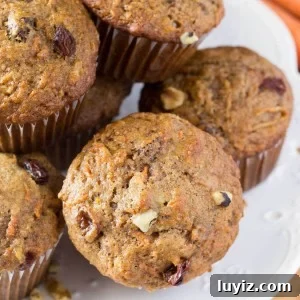 Moist Morning Glory Muffins with Carrots, Apples & Nuts 5 With shredded carrots, apple, cinnamon, orange zest, walnuts & raisins - these Morning Glory Muffins are packed with flavor and so easy to make.