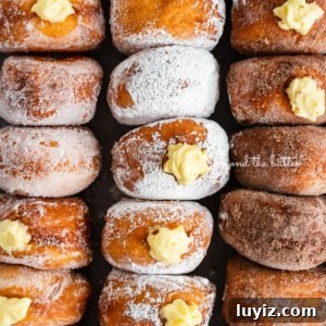 Pennsylvania Dutch Fasnacht Donuts: Traditional Recipe & History 12 Rows of pennsylvania dutch fasnacht doughnuts filled with pastry cream.