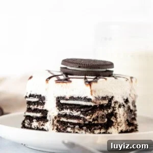 Slice of Oreo icebox cake