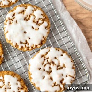Iced Oatmeal Cookies Recipe with Soft Chewy Texture 7 Iced oatmeal cookies on a cooling rack