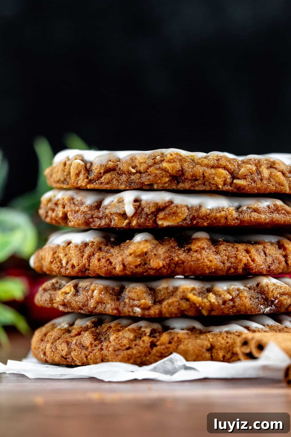 Gingerbread Oatmeal Cookies with Sweet Icing 2 Stack of iced oatmeal cookies