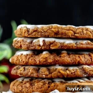 Gingerbread Oatmeal Cookies with Sweet Icing 11 Stack of gingerbread oatmeal cookies with vanilla icing