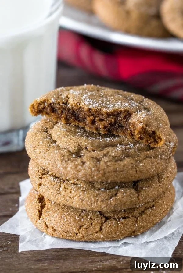 Gingerbread Oatmeal Cookies with Sweet Icing 9 A stack of thick ginger molasses cookies with the top cookie broken in half.