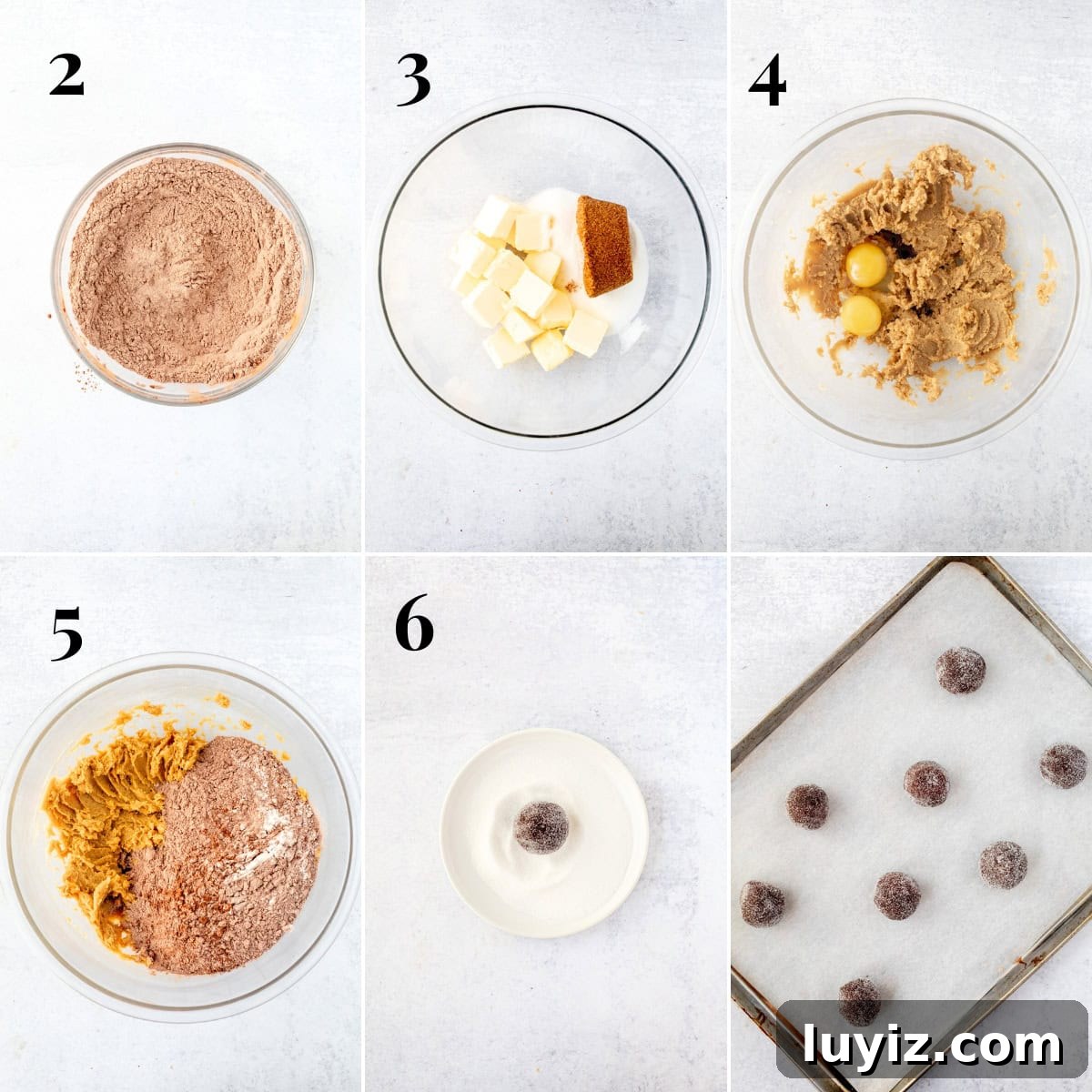 Ultimate Chocolate Sugar Cookie Recipe for Soft, Chewy Cookies 5 Collage of step by step photos making chocolate sugar cookies