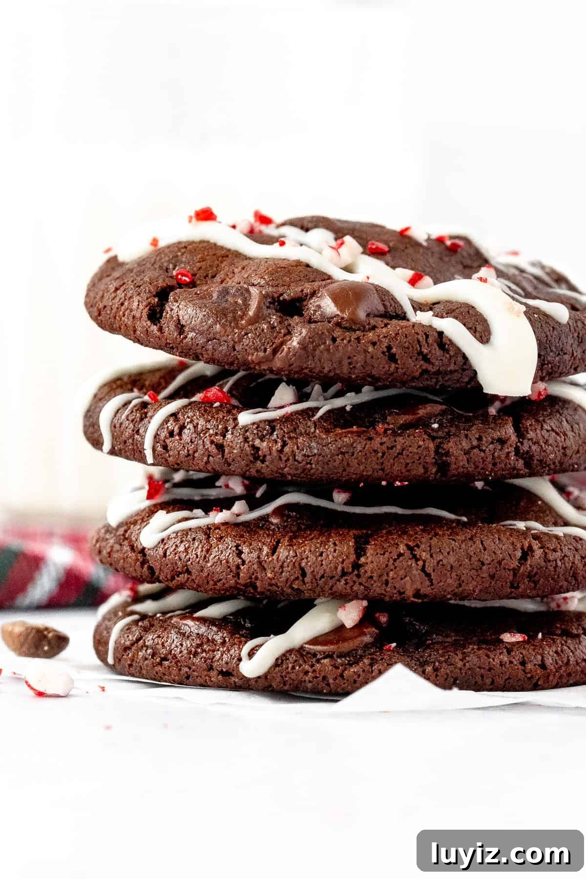 Peppermint Mocha Cookie Recipe — Festive Chocolate Coffee Cookies 3 Stack of peppermint mocha cookies