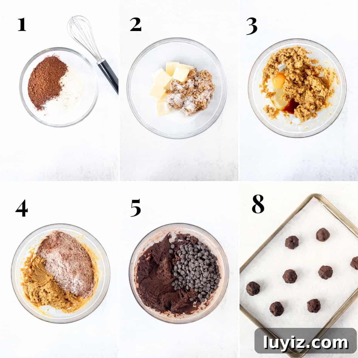Double Chocolate Peppermint Cookies Recipe for Holiday Baking 4 Collage showing step by step photos of how to make chocolate peppermint cookies